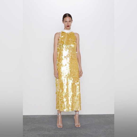 Zara Yellow Sequin Dress - Picture 1 of 5